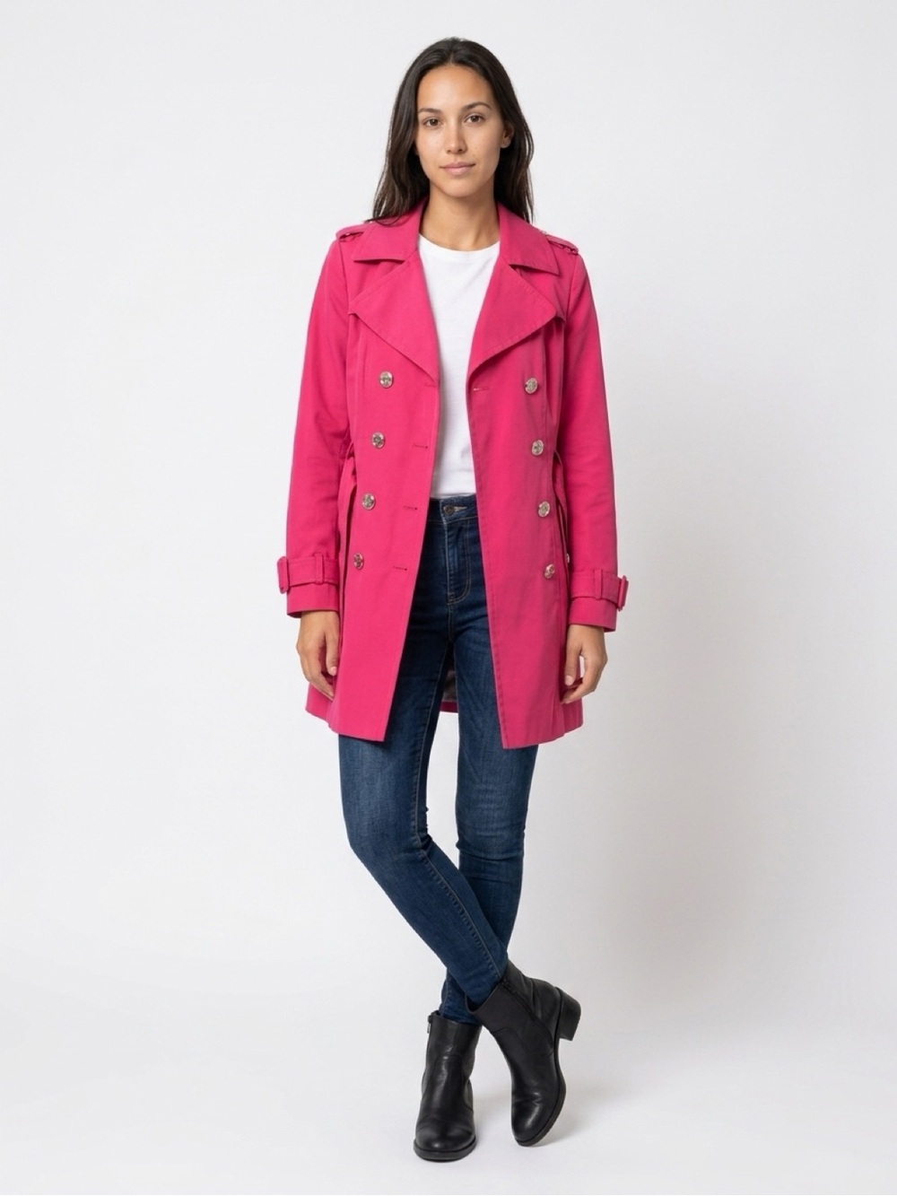 Calvin Klein Fuchsia Double-Breasted Trench Coat